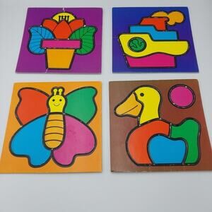 Vintage Girocolor Puzzle Color Children learning game 1980s 4 Piece Set